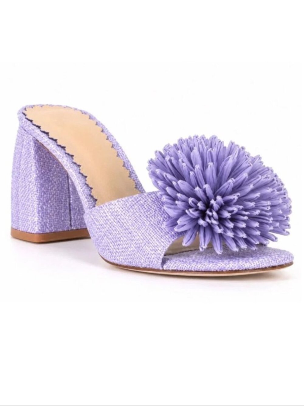 ANTONIO MELANI Glora 3D Flower Slide Sandals Size 6.5 Heels Raffia Purple NEW